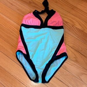 VM Colorblock One-Piece Swimsuit - Pink, Light Blue & Black